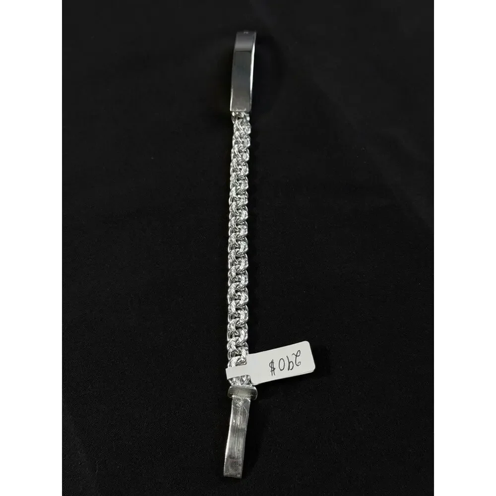 Sterling Silver 925 ID Bracelet Mens Curb Link Chain Engravable Plate 7.5 Inch